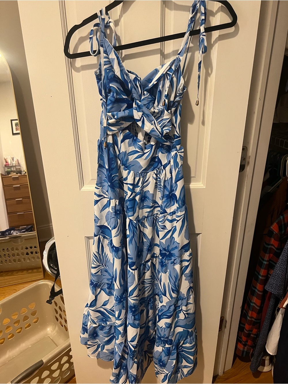 Petal & Pup Blue and White Floral Maxi Dress with Tie Straps